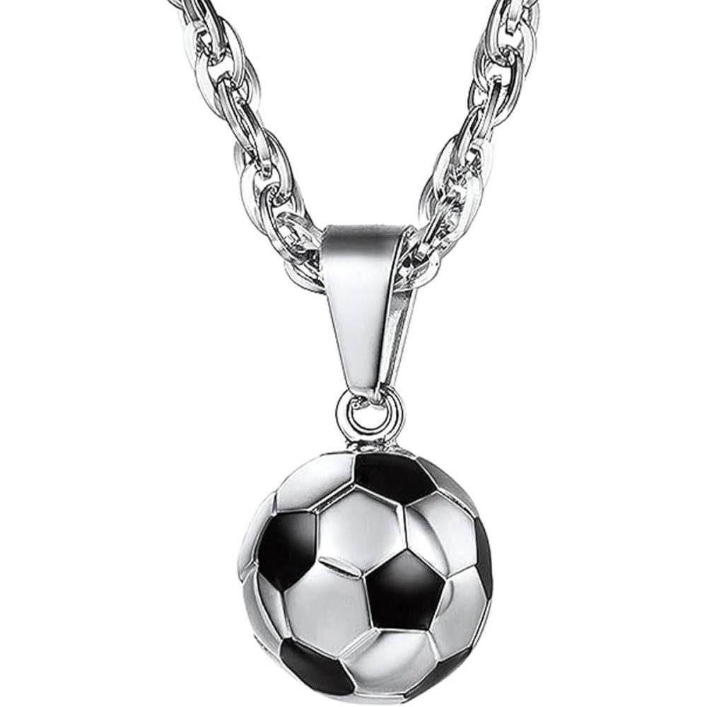 imageU7 Soccer Necklace for Men Football Baseball Basketball Stainless Steel Chain in Gold Silver Black Color Shoes Pendant Necklaces for Gym Sport Players Hip Hop Jewelry 22 Inch01SoccerStainless