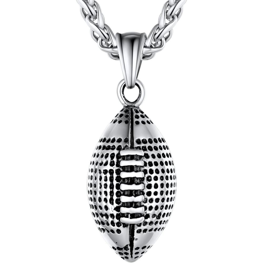 imageU7 Soccer Necklace for Men Football Baseball Basketball Stainless Steel Chain in Gold Silver Black Color Shoes Pendant Necklaces for Gym Sport Players Hip Hop Jewelry 22 Inch02FootballStainless