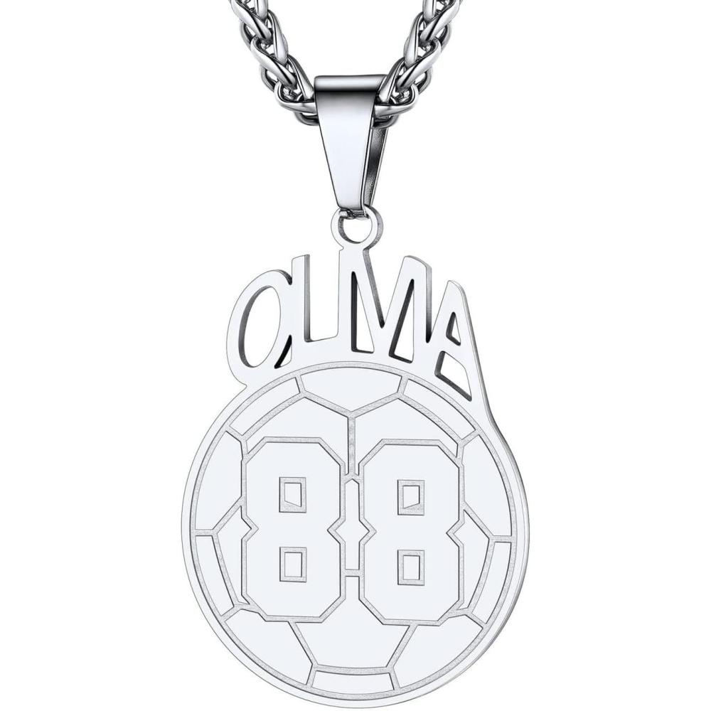 imageU7 Soccer Necklace for Men Football Baseball Basketball Stainless Steel Chain in Gold Silver Black Color Shoes Pendant Necklaces for Gym Sport Players Hip Hop Jewelry 22 InchHSoccer NumberNameStainlessCustomized