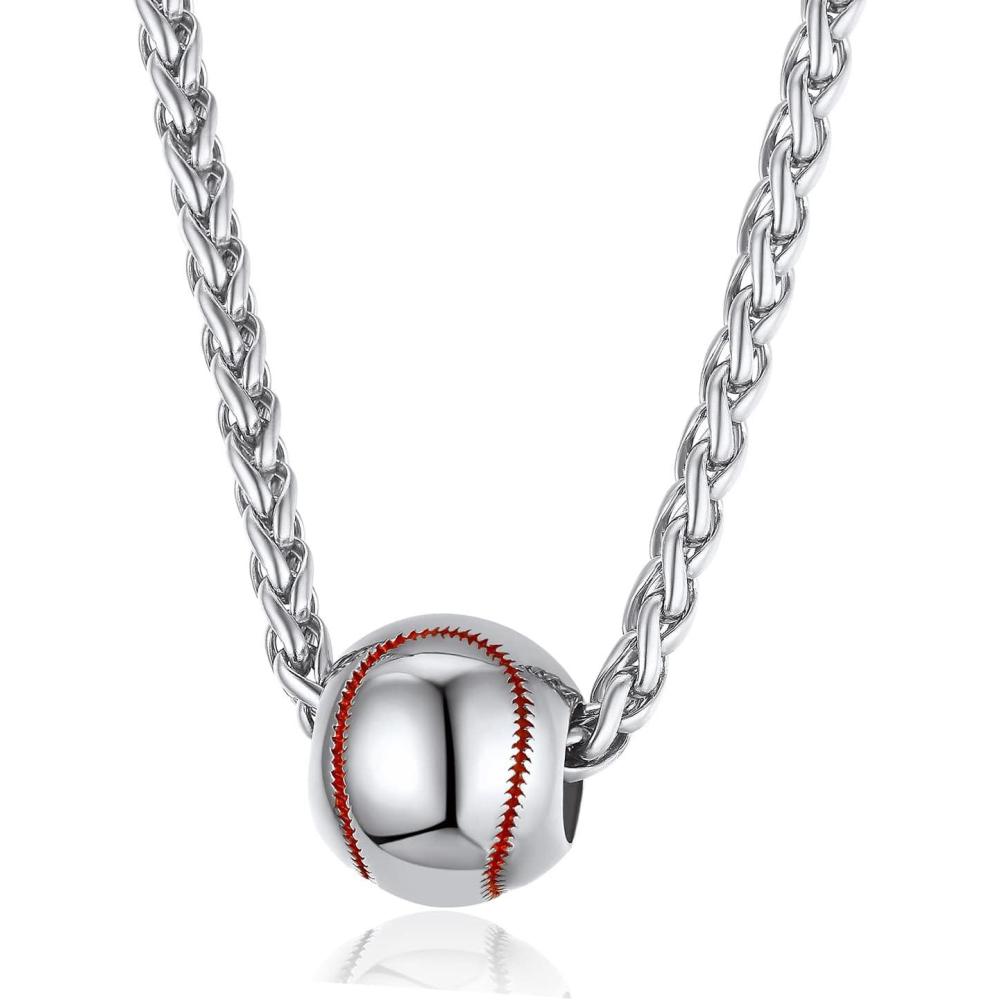 imageU7 Soccer Necklace for Men Football Baseball Basketball Stainless Steel Chain in Gold Silver Black Color Shoes Pendant Necklaces for Gym Sport Players Hip Hop Jewelry 22 Inch04BaseballStainless