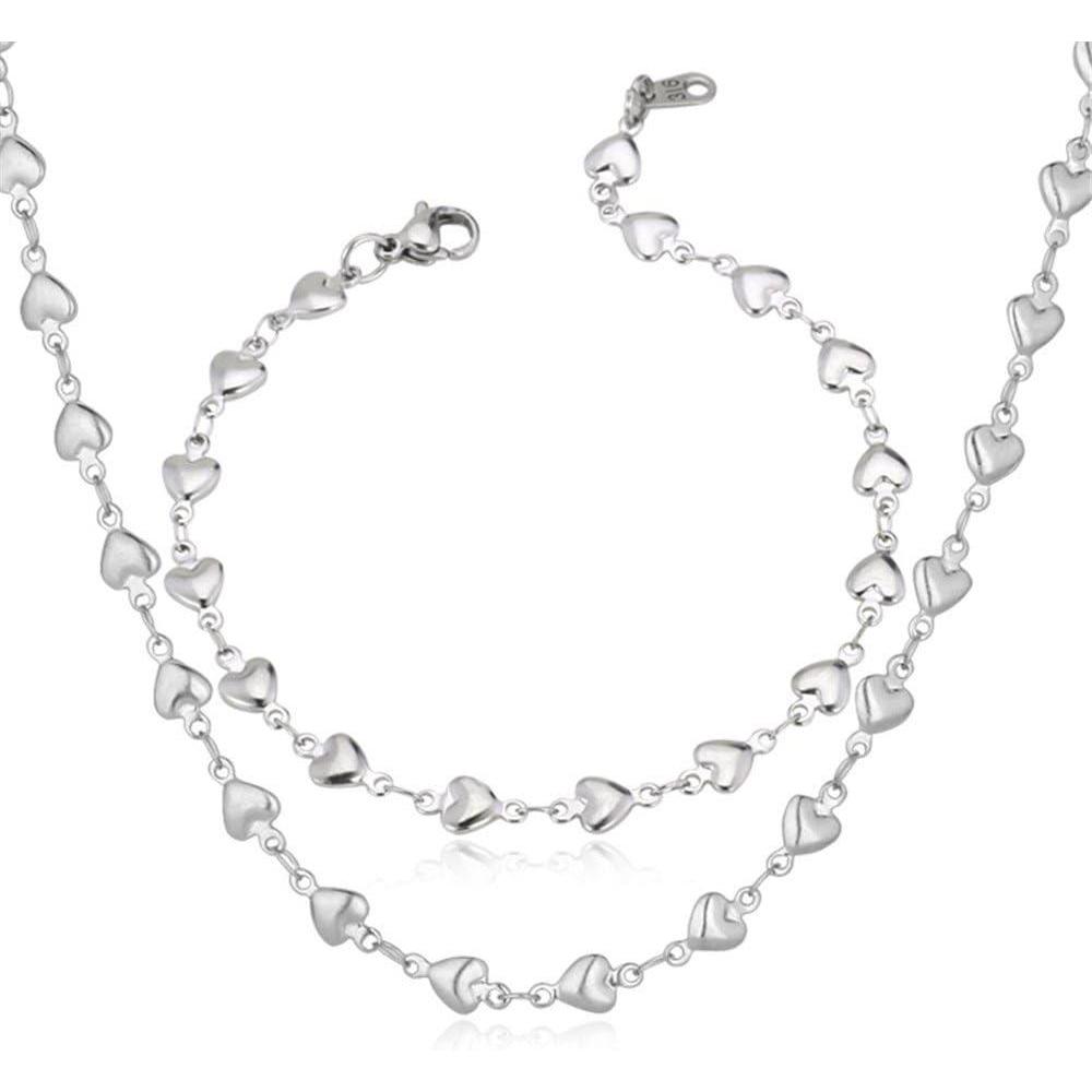 imageU7 Stainless Steel Jewelry Chain Link Bracelet ampamp Heart Necklace