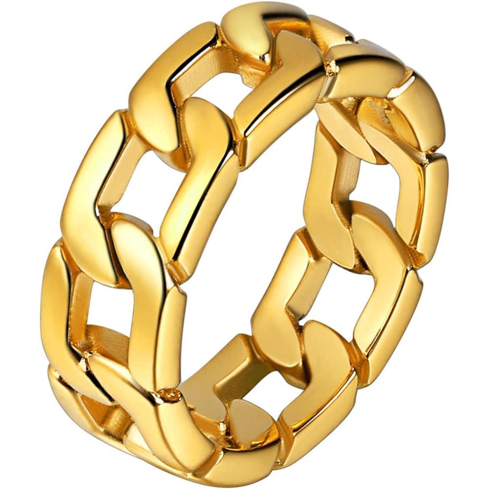 imageU7 Stainless Steel Mens Rings7mm GoldBlackSilver Chain Rings Fidget Spinner Ring Anxiety Ring for Men WomenSize 614Gold