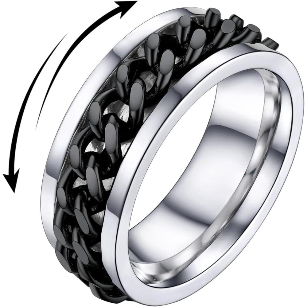 imageU7 Stainless Steel Mens Rings7mm GoldBlackSilver Chain Rings Fidget Spinner Ring Anxiety Ring for Men WomenSize 614Inlaid Chain RingBlack