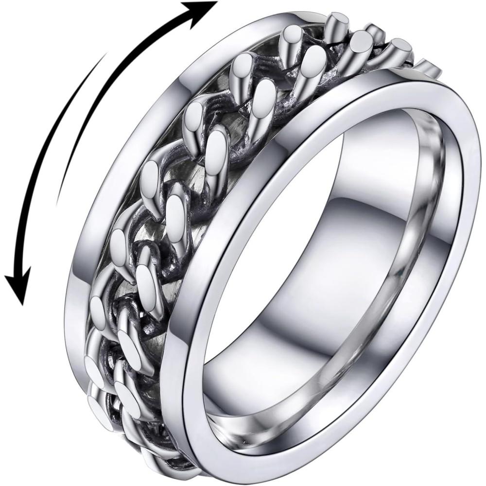 imageU7 Stainless Steel Mens Rings7mm GoldBlackSilver Chain Rings Fidget Spinner Ring Anxiety Ring for Men WomenSize 614Inlaid Chain RingStainless