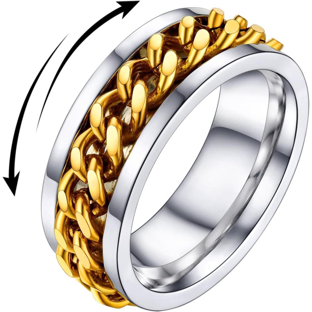 imageU7 Stainless Steel Mens Rings7mm GoldBlackSilver Chain Rings Fidget Spinner Ring Anxiety Ring for Men WomenSize 614Inlaid Link RingGold