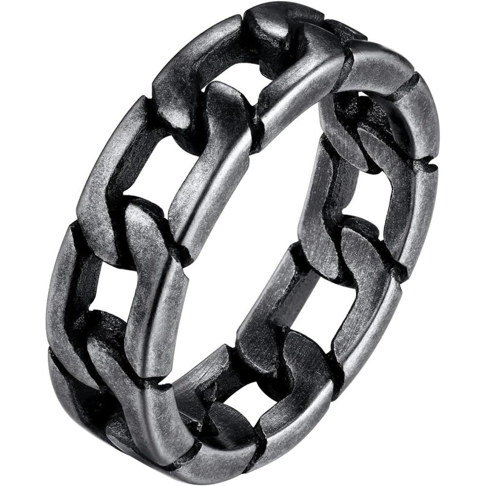 imageU7 Stainless Steel Mens Rings7mm GoldBlackSilver Chain Rings Fidget Spinner Ring Anxiety Ring for Men WomenSize 614Retro Grey