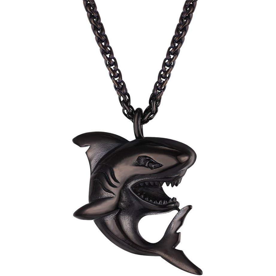 imageU7 Stainless Steel Shark Necklaces18K Gold Plated DolphinSwordfishShark Pendant NecklacePunk Mens Jewelry1SharkBlack
