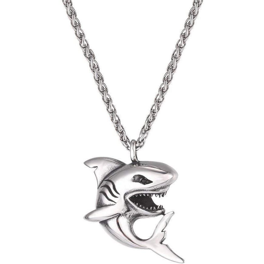 imageU7 Stainless Steel Shark Necklaces18K Gold Plated DolphinSwordfishShark Pendant NecklacePunk Mens Jewelry1SharkSteel