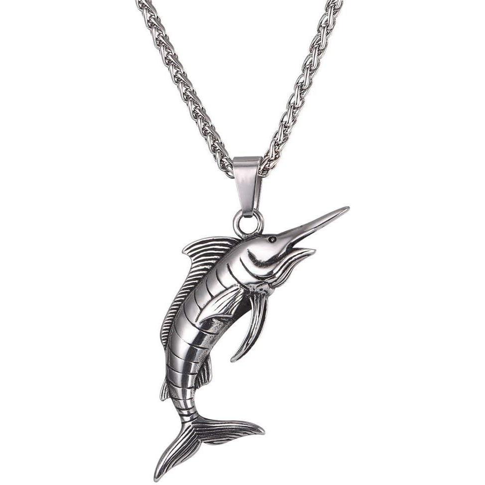 imageU7 Stainless Steel Shark Necklaces18K Gold Plated DolphinSwordfishShark Pendant NecklacePunk Mens Jewelry2SwordfishSteel
