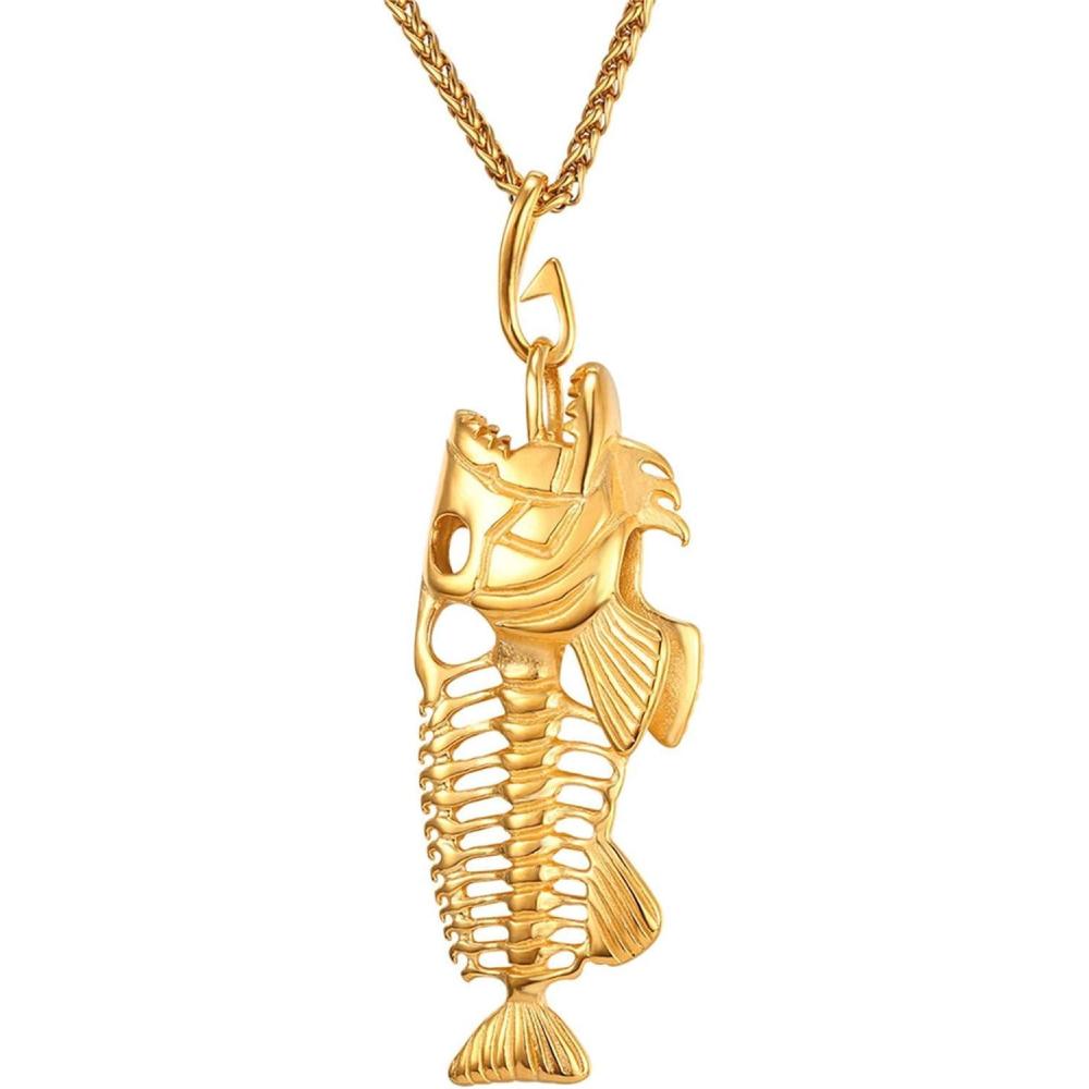 imageU7 Stainless Steel Shark Necklaces18K Gold Plated DolphinSwordfishShark Pendant NecklacePunk Mens Jewelry3Fish Bone18K Gold