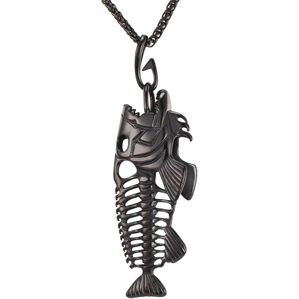 imageU7 Stainless Steel Shark Necklaces18K Gold Plated DolphinSwordfishShark Pendant NecklacePunk Mens Jewelry3Fish BoneBlack