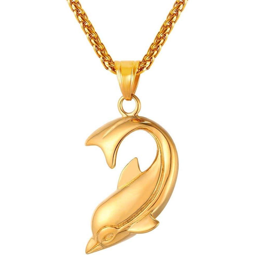 imageU7 Stainless Steel Shark Necklaces18K Gold Plated DolphinSwordfishShark Pendant NecklacePunk Mens Jewelry4Dolphin18K Gold