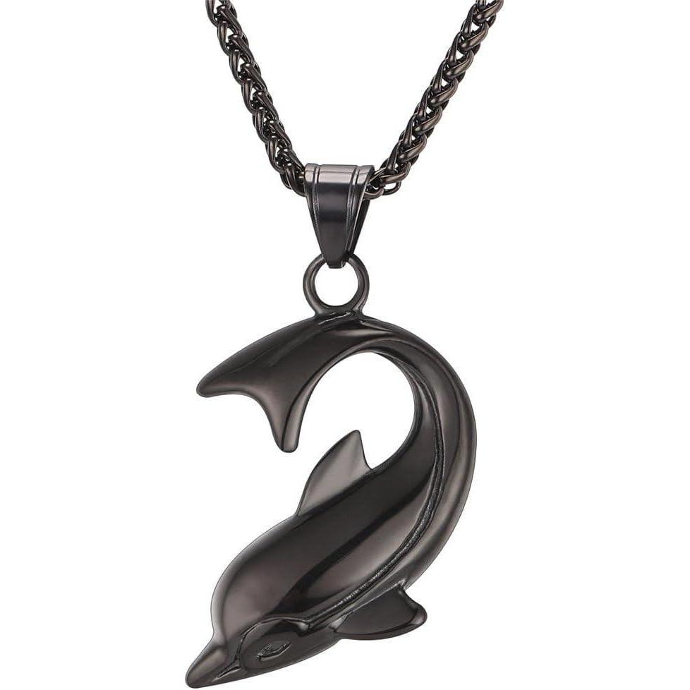 imageU7 Stainless Steel Shark Necklaces18K Gold Plated DolphinSwordfishShark Pendant NecklacePunk Mens Jewelry4DolphinBlack