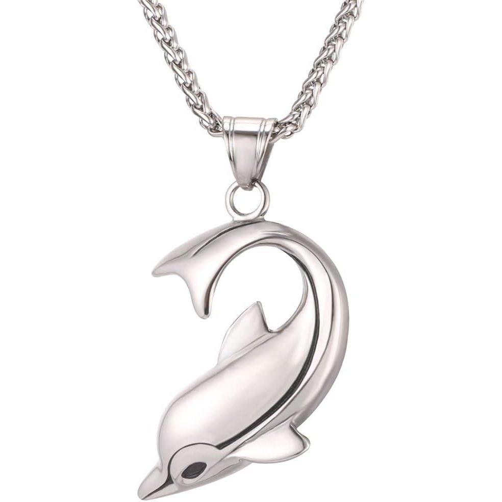 imageU7 Stainless Steel Shark Necklaces18K Gold Plated DolphinSwordfishShark Pendant NecklacePunk Mens Jewelry4DolphinSteel