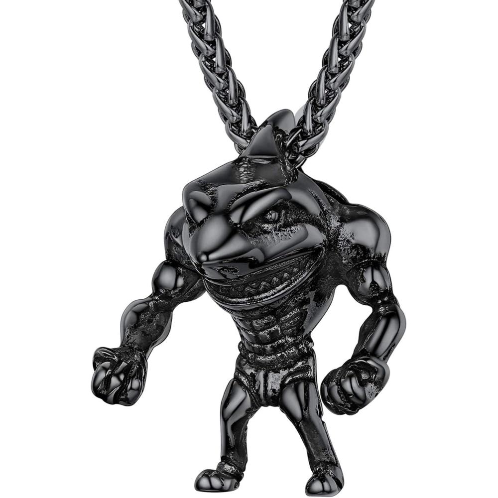 imageU7 Stainless Steel Shark Necklaces18K Gold Plated DolphinSwordfishShark Pendant NecklacePunk Mens Jewelry5Muscle SharkBlack