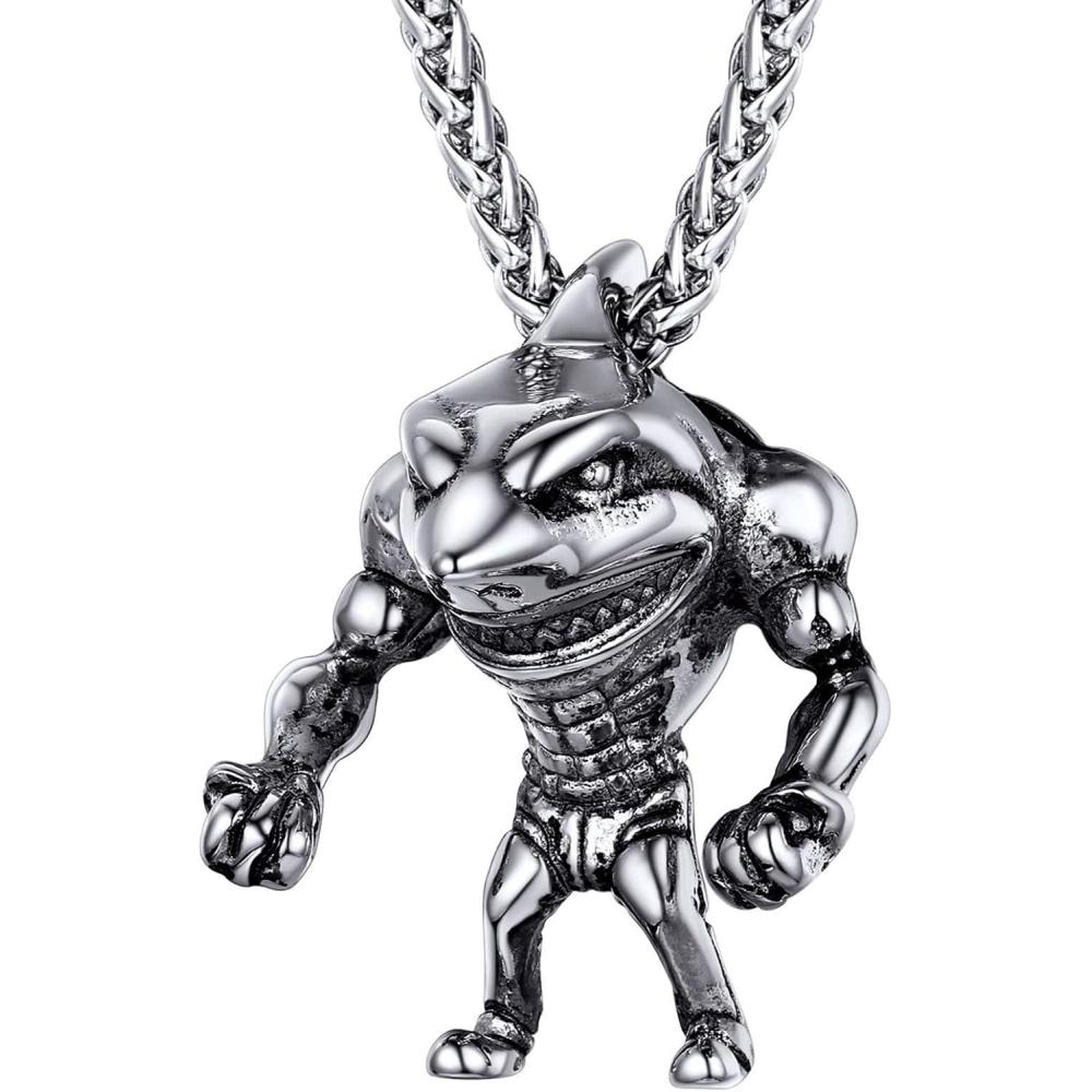 imageU7 Stainless Steel Shark Necklaces18K Gold Plated DolphinSwordfishShark Pendant NecklacePunk Mens Jewelry5Muscle SharkSteel