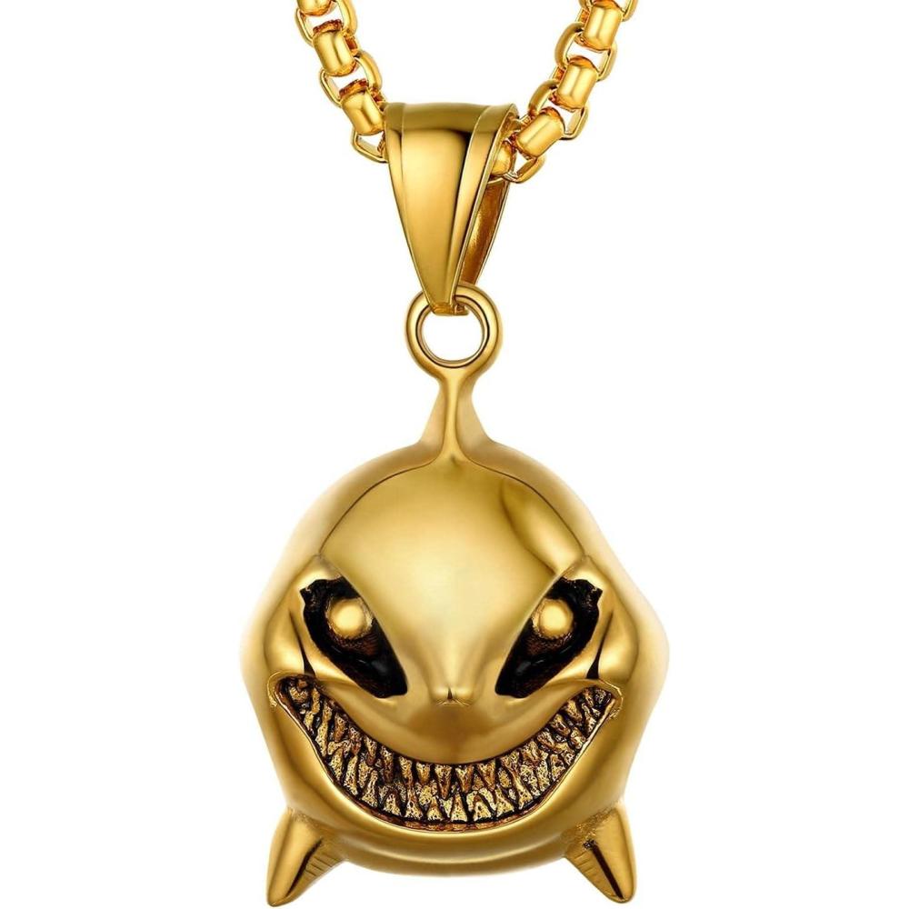 imageU7 Stainless Steel Shark Necklaces18K Gold Plated DolphinSwordfishShark Pendant NecklacePunk Mens Jewelry6Shark Head 18K Gold