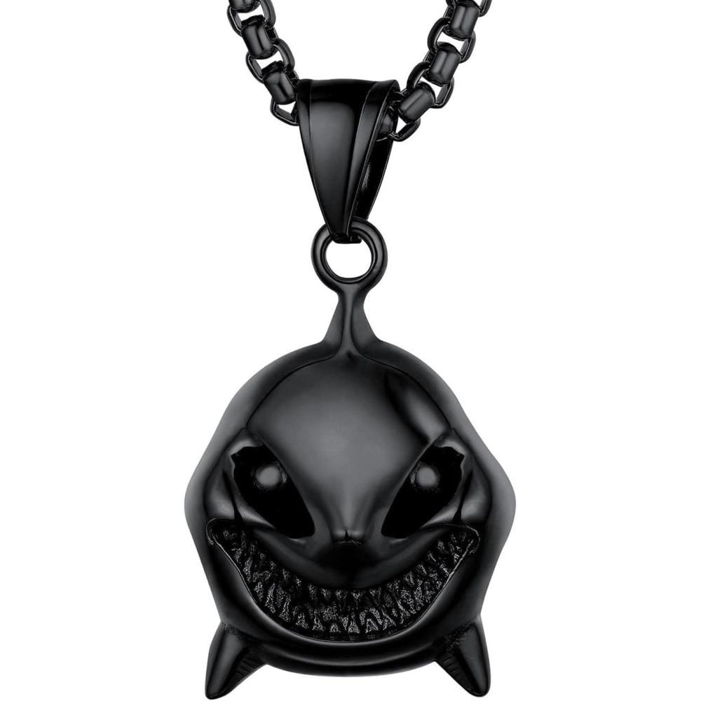 imageU7 Stainless Steel Shark Necklaces18K Gold Plated DolphinSwordfishShark Pendant NecklacePunk Mens Jewelry6Shark Head Black