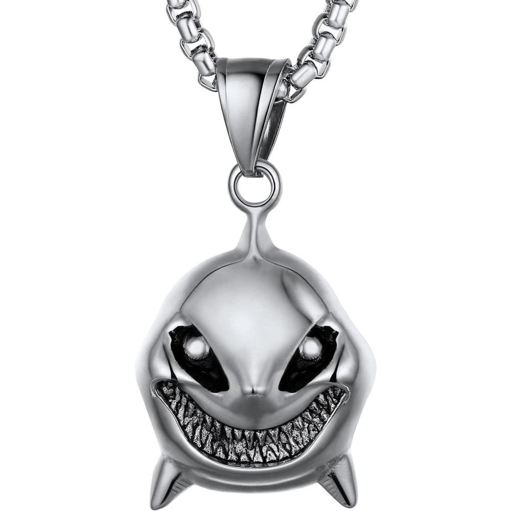 imageU7 Stainless Steel Shark Necklaces18K Gold Plated DolphinSwordfishShark Pendant NecklacePunk Mens Jewelry6Shark Head Steel