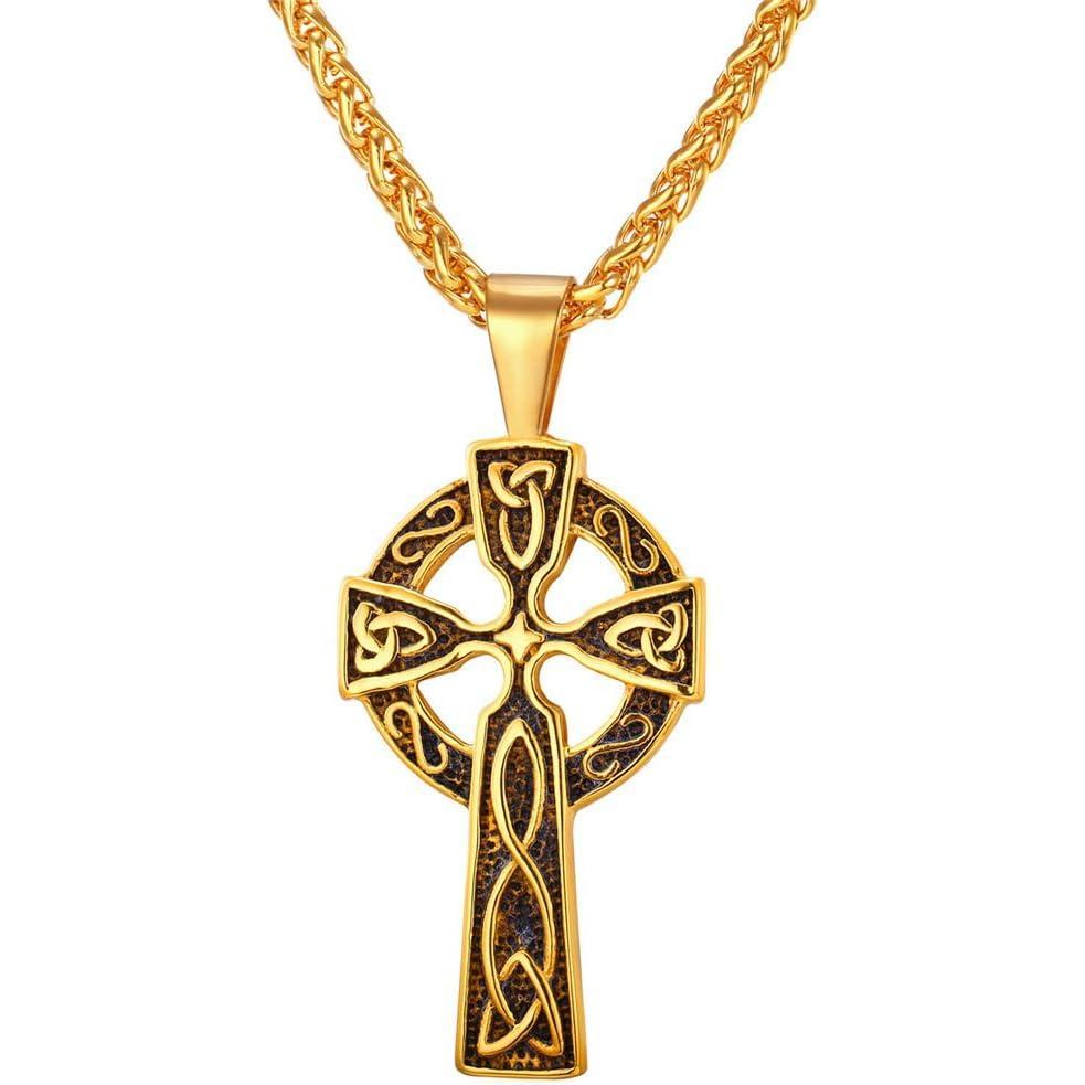 imageU7 Stainless SteelBlack18K Gold Plated Celtic Cross Pendant Necklaces for Men Women