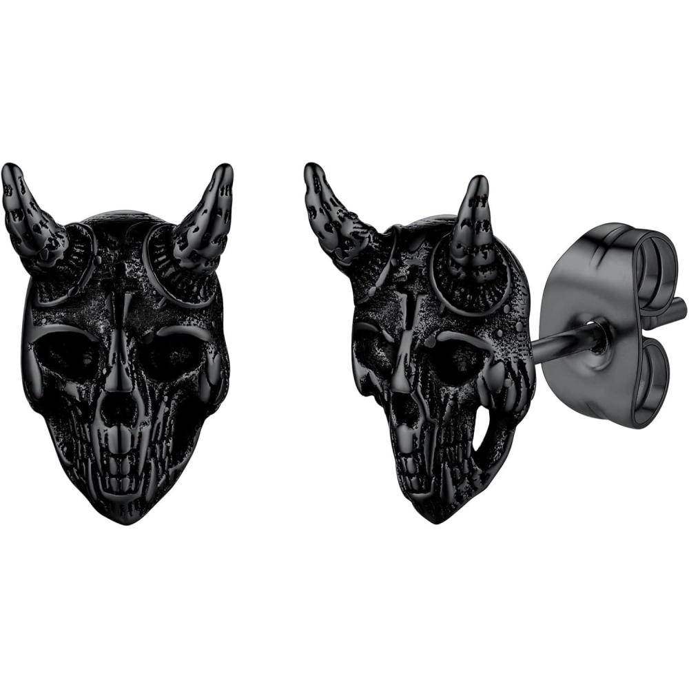 imageU7 Stainless SteelBlack18K Gold Plated Personalized Gothic Skull Studs Earrings Snake Stud Earrings Goat Devil Earrings Wolf Earrings Halloween Earrings for Men Women07 GoatBlack