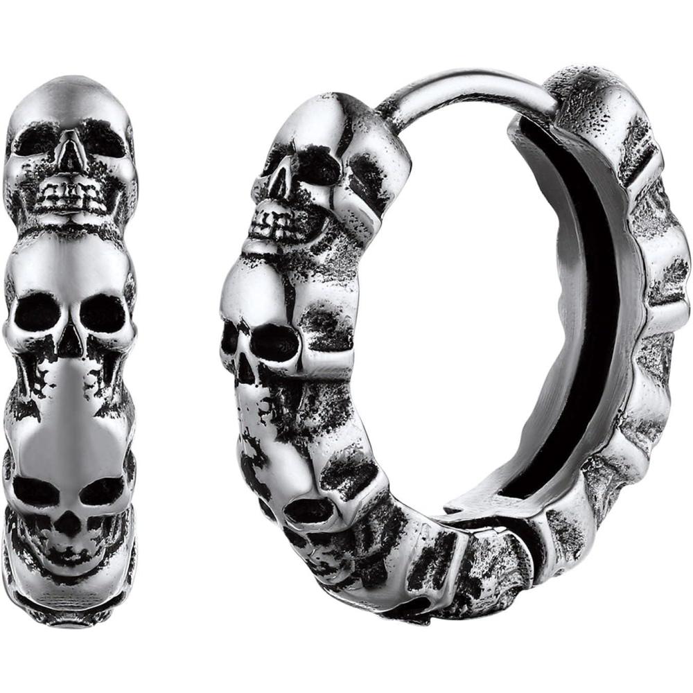 imageU7 Stainless SteelBlack18K Gold Plated Personalized Gothic Skull Studs Earrings Snake Stud Earrings Goat Devil Earrings Wolf Earrings Halloween Earrings for Men Women01 Skull HoopStainless
