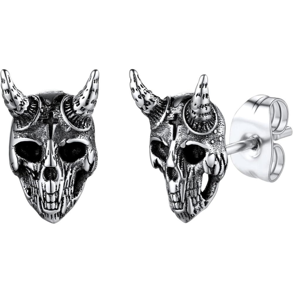 imageU7 Stainless SteelBlack18K Gold Plated Personalized Gothic Skull Studs Earrings Snake Stud Earrings Goat Devil Earrings Wolf Earrings Halloween Earrings for Men Women07 GoatStainless