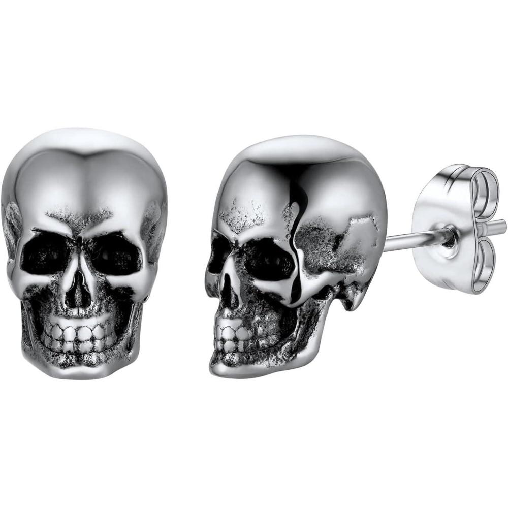 imageU7 Stainless SteelBlack18K Gold Plated Personalized Gothic Skull Studs Earrings Snake Stud Earrings Goat Devil Earrings Wolf Earrings Halloween Earrings for Men Women03 Skull StudsStainless