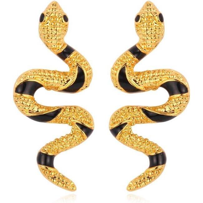 imageU7 Stainless SteelBlack18K Gold Plated Personalized Gothic Skull Studs Earrings Snake Stud Earrings Goat Devil Earrings Wolf Earrings Halloween Earrings for Men Women02 SnakeGold