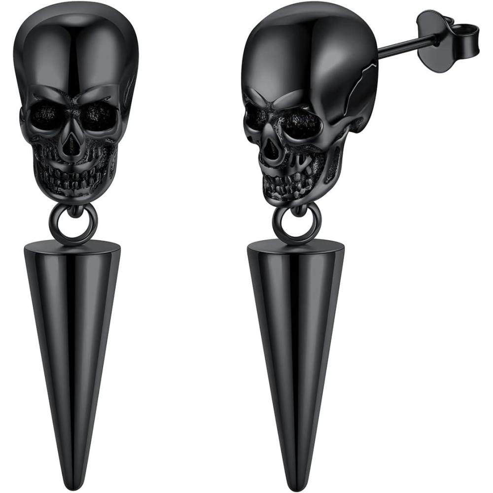 imageU7 Stainless SteelBlack18K Gold Plated Personalized Gothic Skull Studs Earrings Snake Stud Earrings Goat Devil Earrings Wolf Earrings Halloween Earrings for Men Women09 Awl SkullBlack