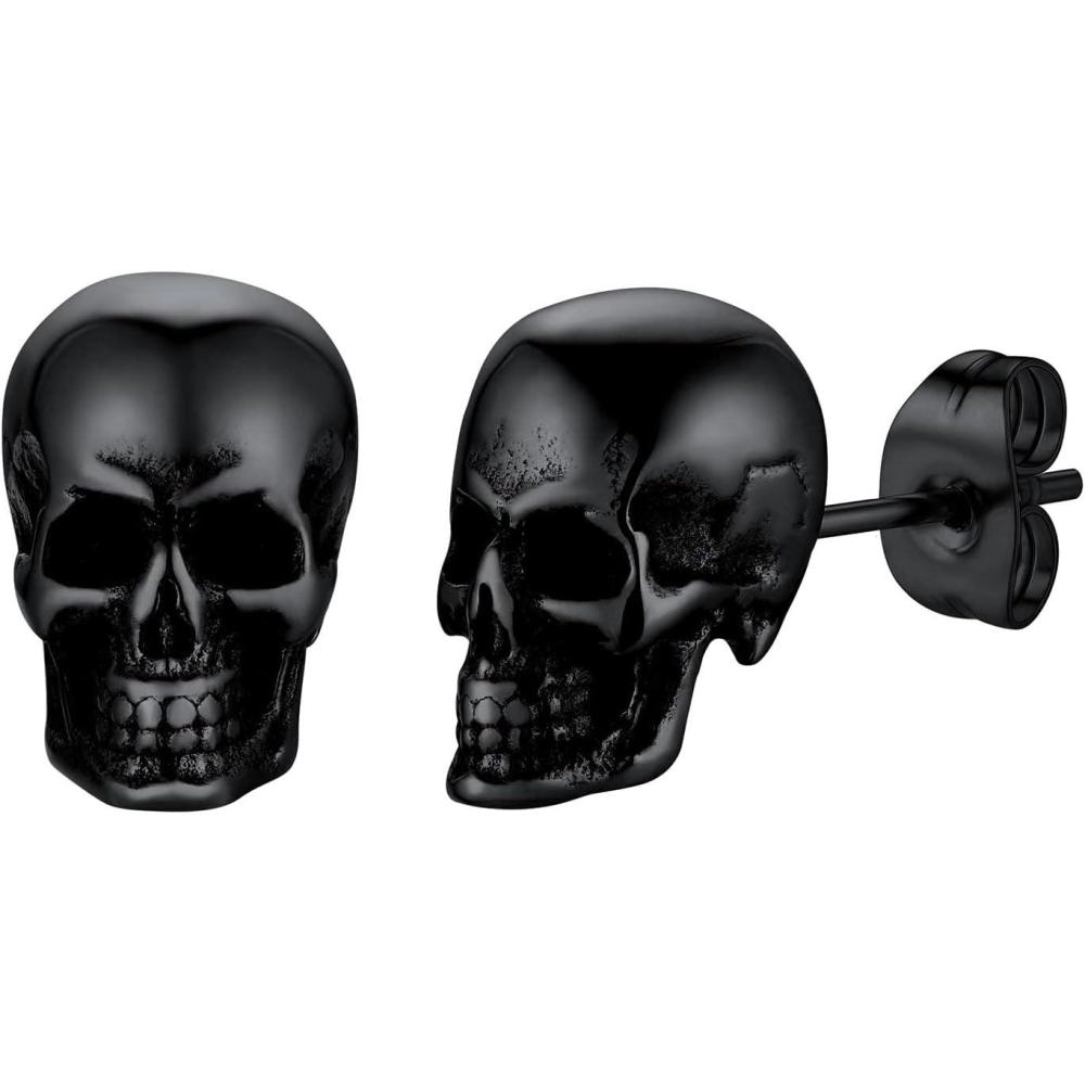 imageU7 Stainless SteelBlack18K Gold Plated Personalized Gothic Skull Studs Earrings Snake Stud Earrings Goat Devil Earrings Wolf Earrings Halloween Earrings for Men Women03 Skull StudsBlack