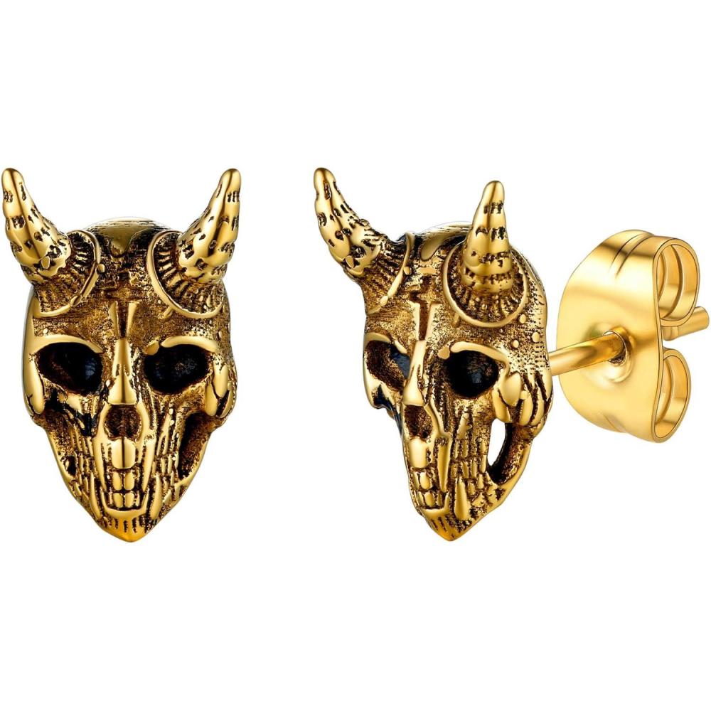imageU7 Stainless SteelBlack18K Gold Plated Personalized Gothic Skull Studs Earrings Snake Stud Earrings Goat Devil Earrings Wolf Earrings Halloween Earrings for Men Women07 GoatGold