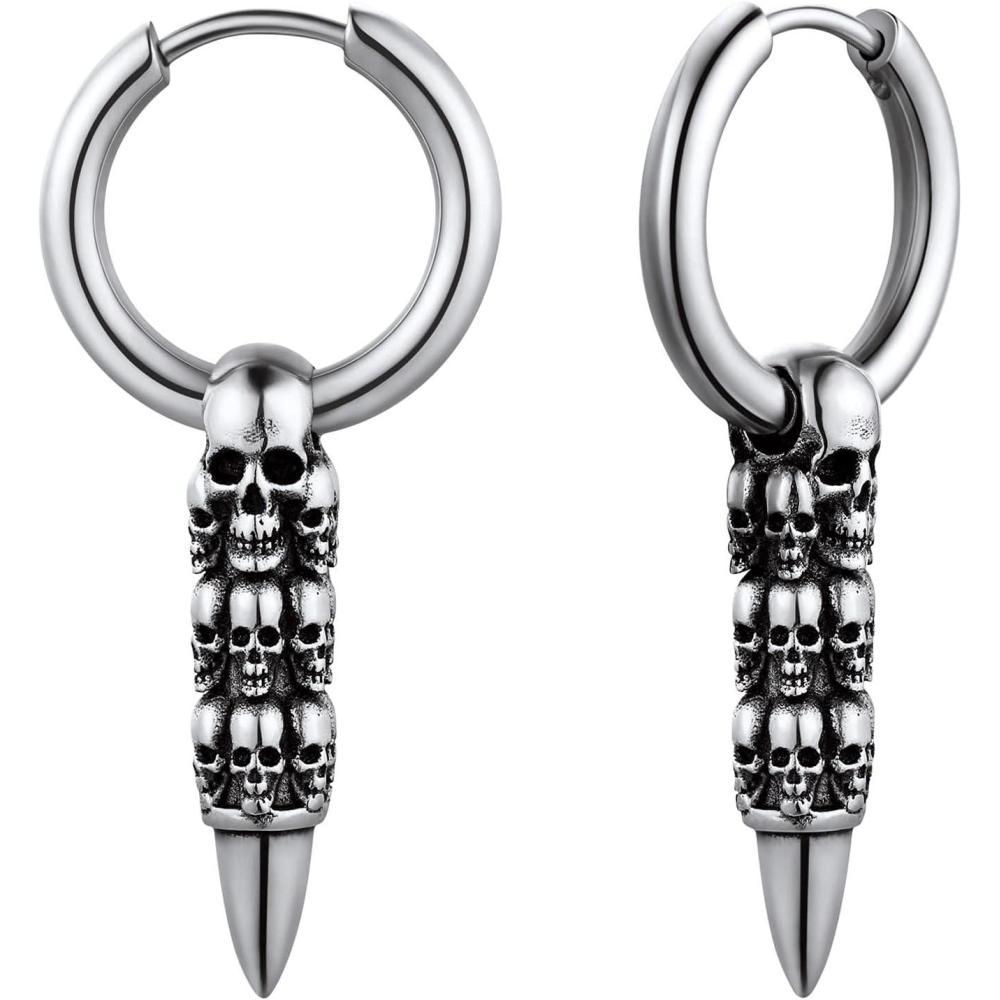 imageU7 Stainless SteelBlack18K Gold Plated Personalized Gothic Skull Studs Earrings Snake Stud Earrings Goat Devil Earrings Wolf Earrings Halloween Earrings for Men Women06 Bullet SkullStainless