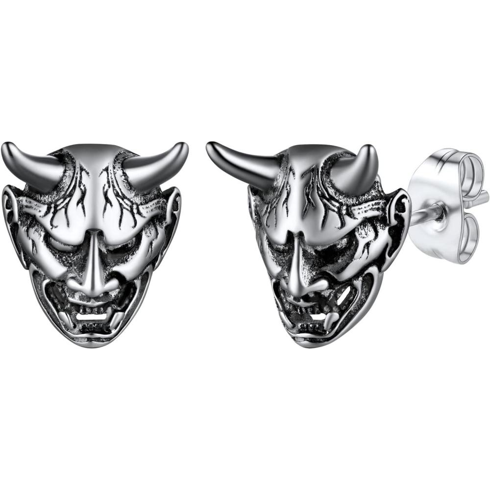 imageU7 Stainless SteelBlack18K Gold Plated Personalized Gothic Skull Studs Earrings Snake Stud Earrings Goat Devil Earrings Wolf Earrings Halloween Earrings for Men Women04 Devil HornSteel