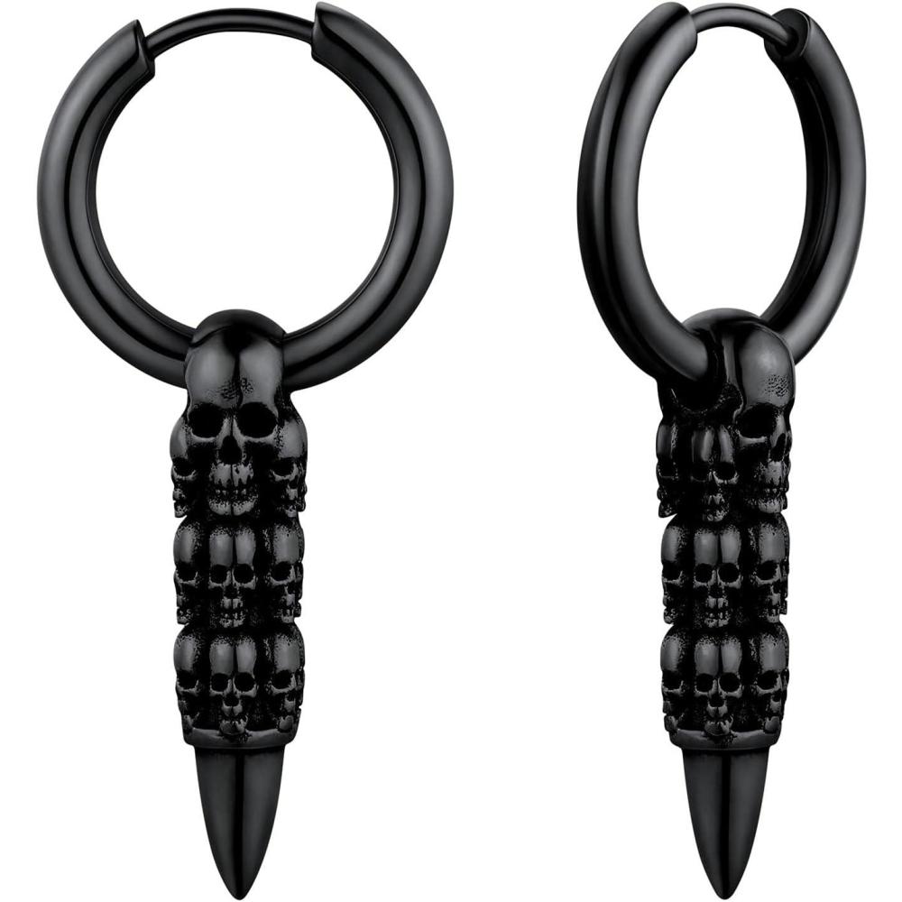 imageU7 Stainless SteelBlack18K Gold Plated Personalized Gothic Skull Studs Earrings Snake Stud Earrings Goat Devil Earrings Wolf Earrings Halloween Earrings for Men Women06 Bullet SkullBlack