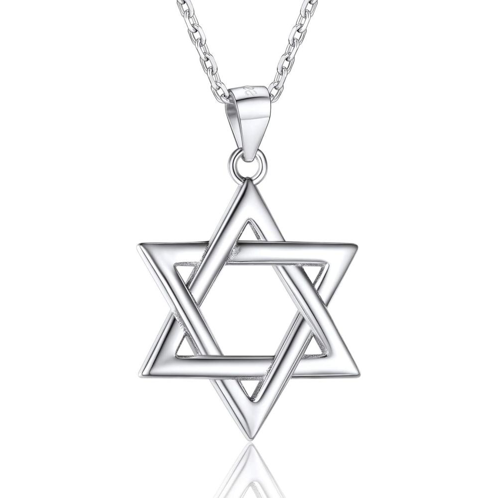 imageU7 Star of David Necklace for Men Women GoldStainless Steel Hexagon Pendant with CrossRuby StoneClassic Jewish Isael Necklaces Length 22quot 24quot 26quot07David Star Sterling Silver
