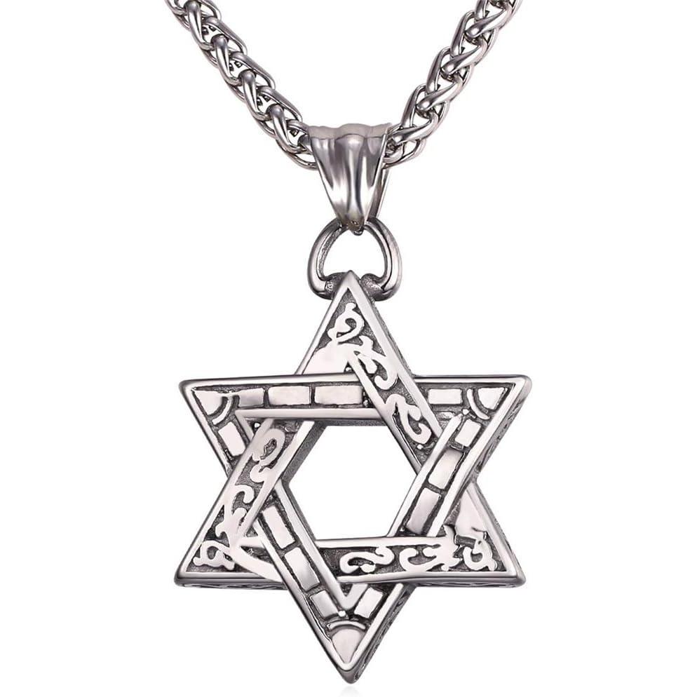 imageU7 Star of David Necklace for Men Women GoldStainless Steel Hexagon Pendant with CrossRuby StoneClassic Jewish Isael Necklaces Length 22quot 24quot 26quot09Vintage Star of DavidSteel26