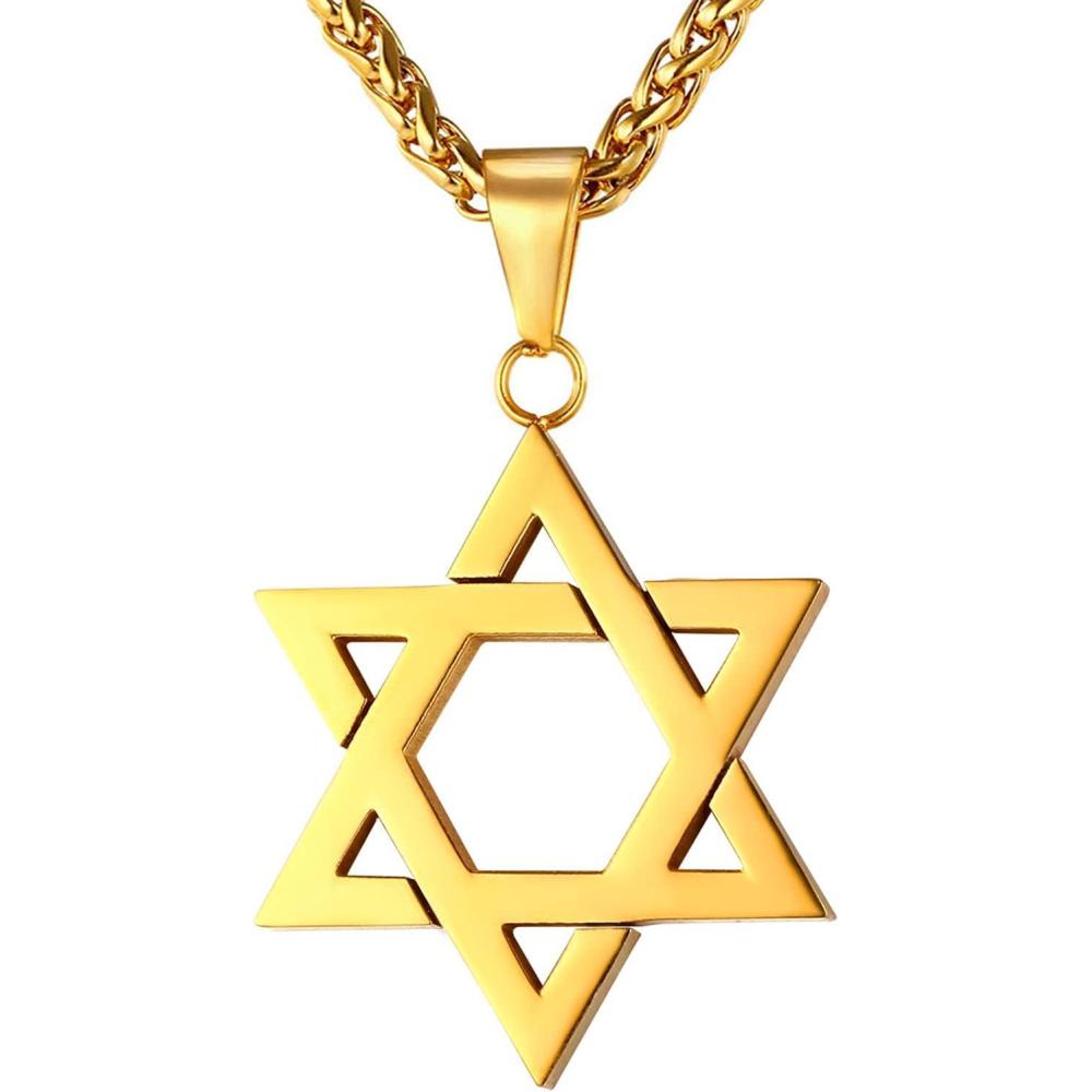 imageU7 Star of David Necklace for Men Women GoldStainless Steel Hexagon Pendant with CrossRuby StoneClassic Jewish Isael Necklaces Length 22quot 24quot 26quot08Classicgold24