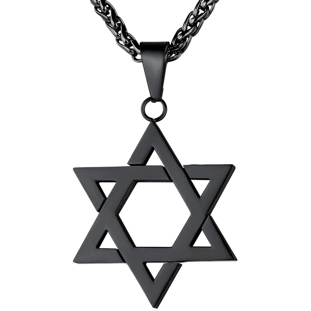 imageU7 Star of David Necklace for Men Women GoldStainless Steel Hexagon Pendant with CrossRuby StoneClassic Jewish Isael Necklaces Length 22quot 24quot 26quot01Classicblack