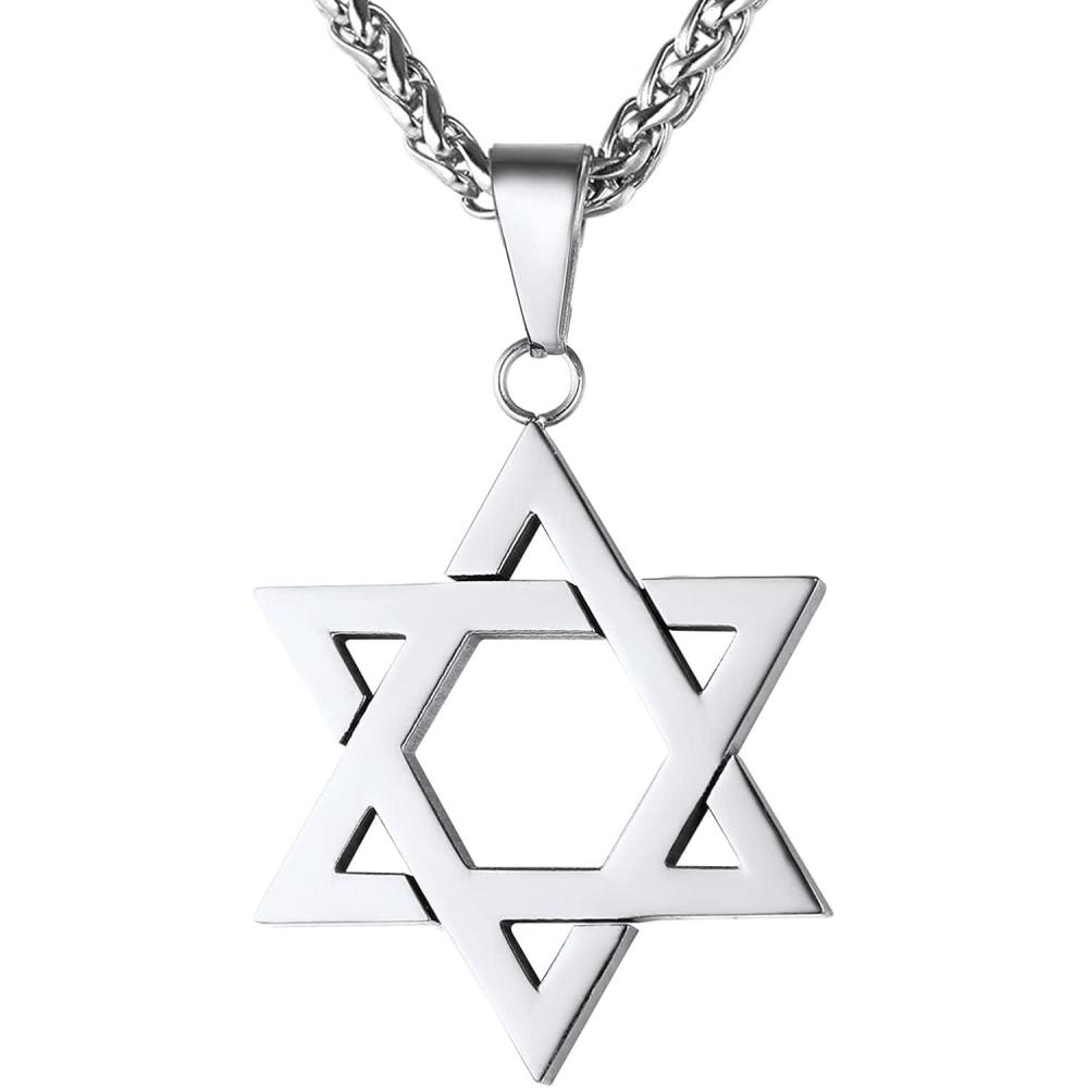 imageU7 Star of David Necklace for Men Women GoldStainless Steel Hexagon Pendant with CrossRuby StoneClassic Jewish Isael Necklaces Length 22quot 24quot 26quot01Classicstainless steel