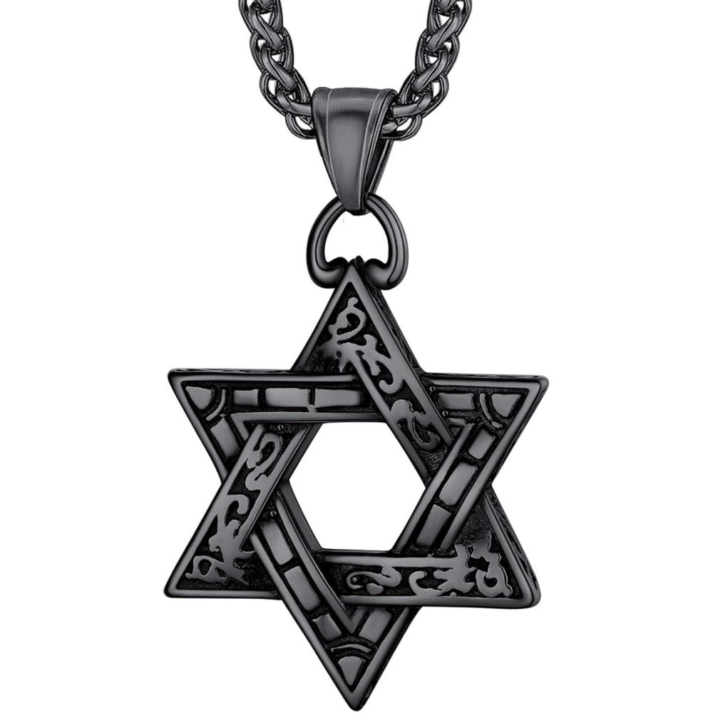 imageU7 Star of David Necklace for Men Women GoldStainless Steel Hexagon Pendant with CrossRuby StoneClassic Jewish Isael Necklaces Length 22quot 24quot 26quot03Retro David StarBlack