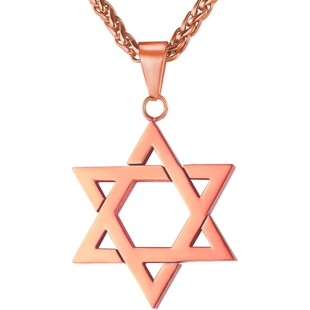 imageU7 Star of David Necklace for Men Women GoldStainless Steel Hexagon Pendant with CrossRuby StoneClassic Jewish Isael Necklaces Length 22quot 24quot 26quot01Classicrose gold