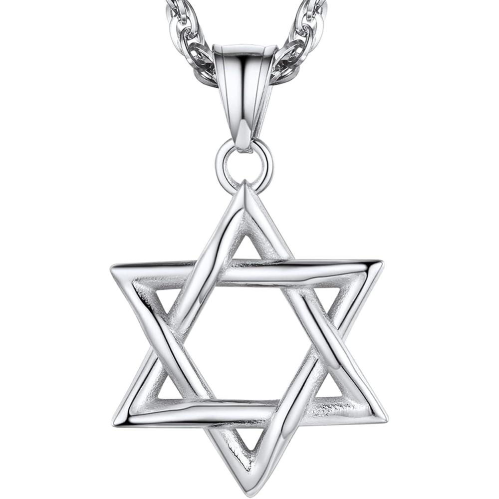 imageU7 Star of David Necklace for Men Women GoldStainless Steel Hexagon Pendant with CrossRuby StoneClassic Jewish Isael Necklaces Length 22quot 24quot 26quot06Cursive David StarStainless