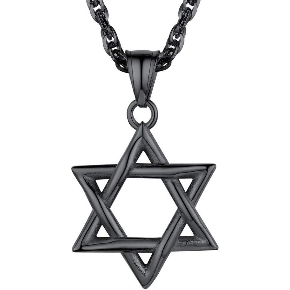 imageU7 Star of David Necklace for Men Women GoldStainless Steel Hexagon Pendant with CrossRuby StoneClassic Jewish Isael Necklaces Length 22quot 24quot 26quot06Cursive David StarBlack
