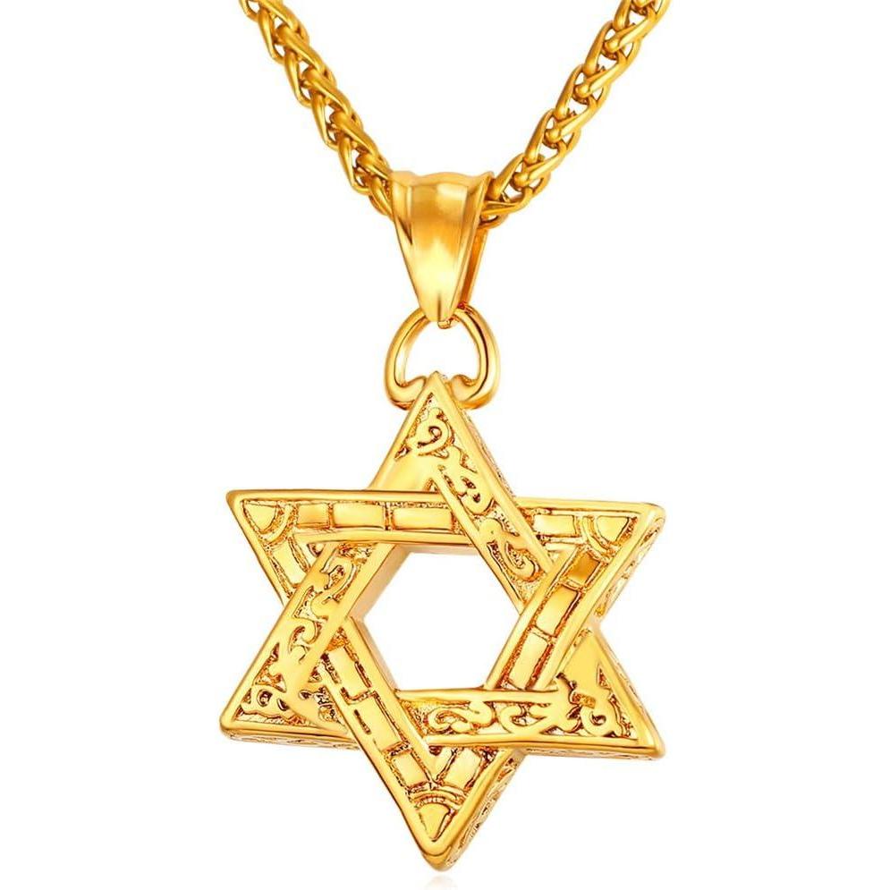 imageU7 Star of David Necklace for Men Women GoldStainless Steel Hexagon Pendant with CrossRuby StoneClassic Jewish Isael Necklaces Length 22quot 24quot 26quot09Vintage Star of DavidGold24