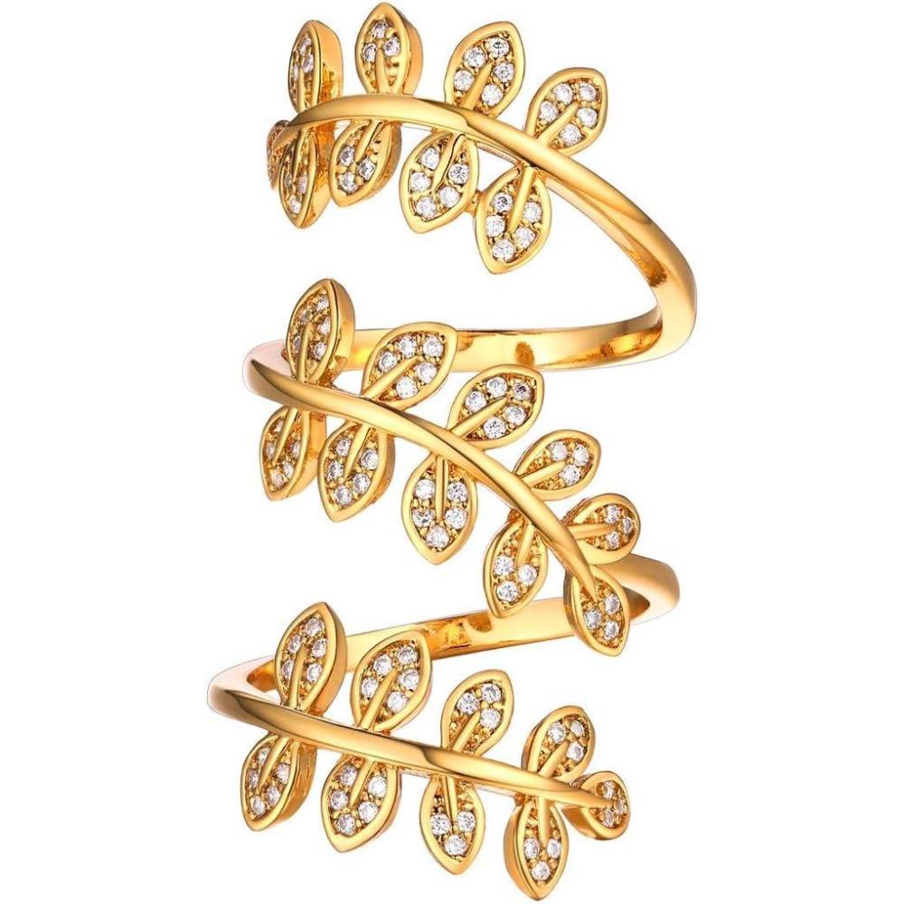 imageU7 Statement Rings for WomenAdjustable LeafOctopusSnake RingsDainty Cocktail Party Jewelry1Gold Leaf