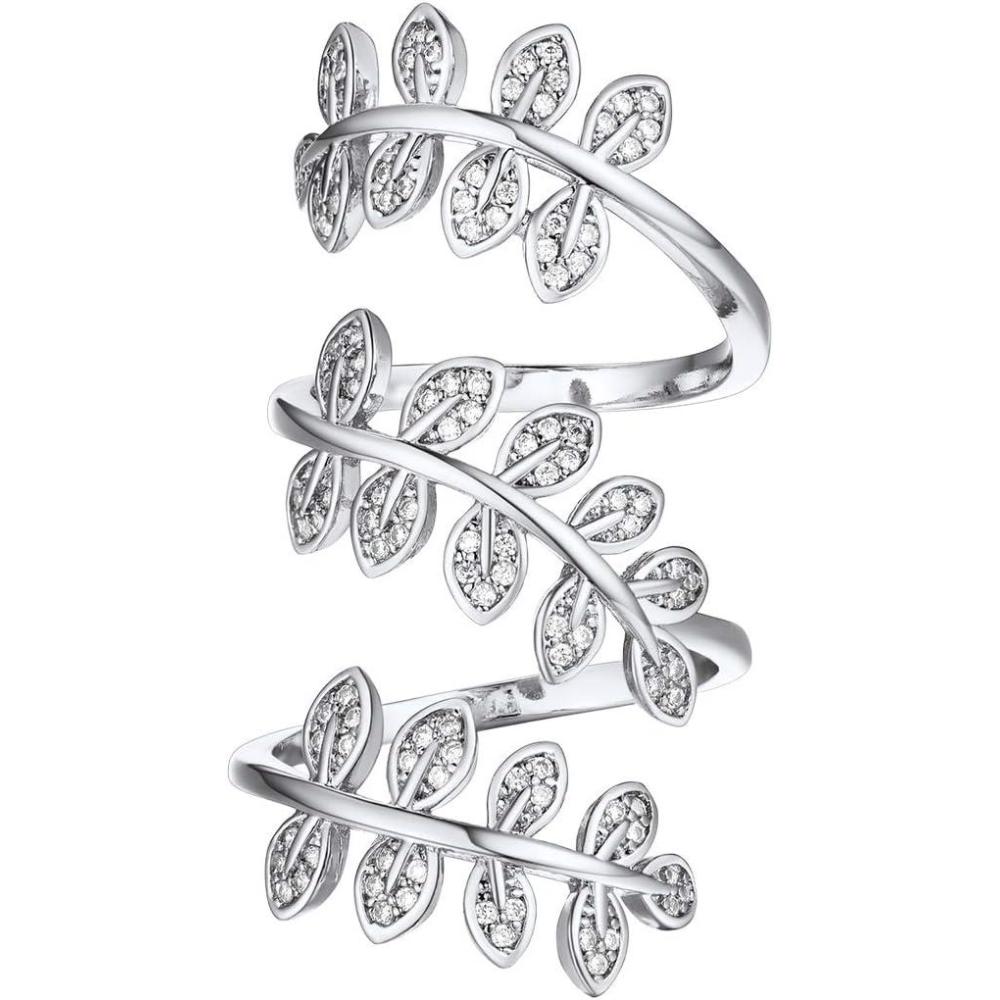 imageU7 Statement Rings for WomenAdjustable LeafOctopusSnake RingsDainty Cocktail Party Jewelry2Silver Leaf