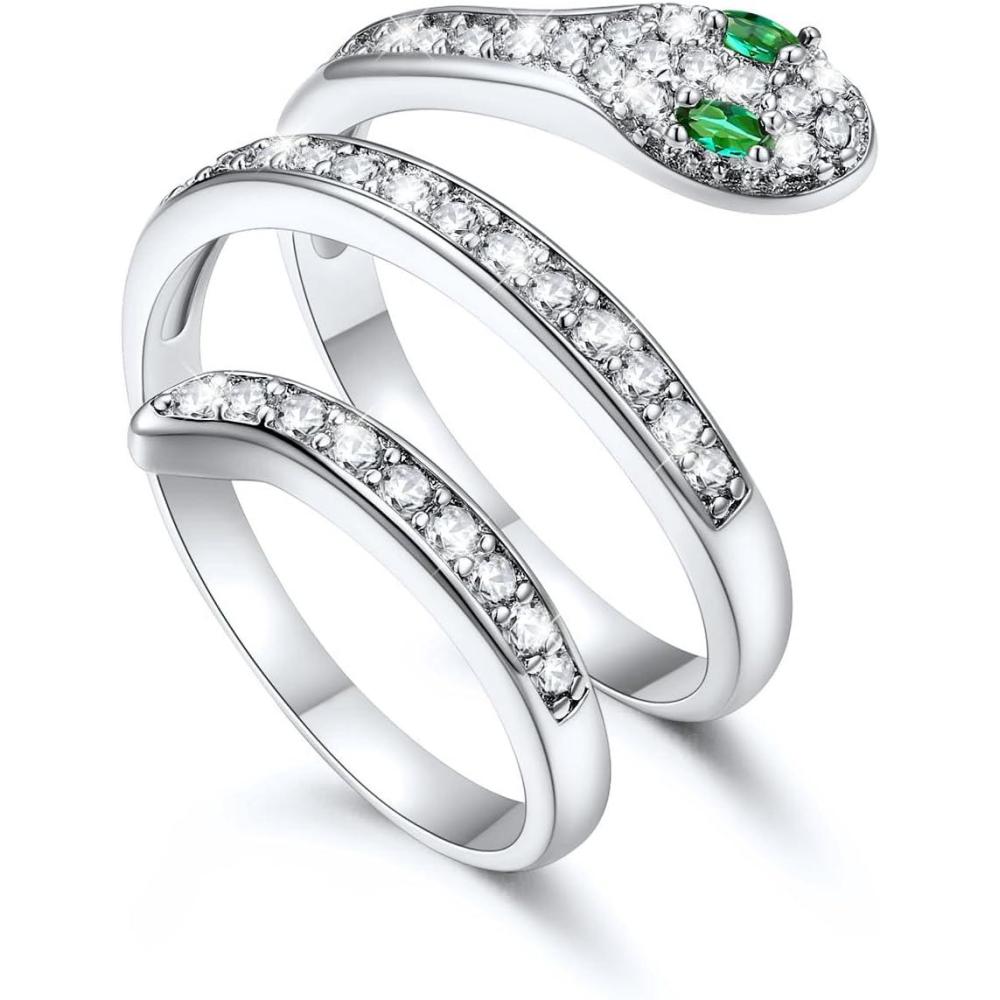 imageU7 Statement Rings for WomenAdjustable LeafOctopusSnake RingsDainty Cocktail Party Jewelry3Silver CZ SnakeShort