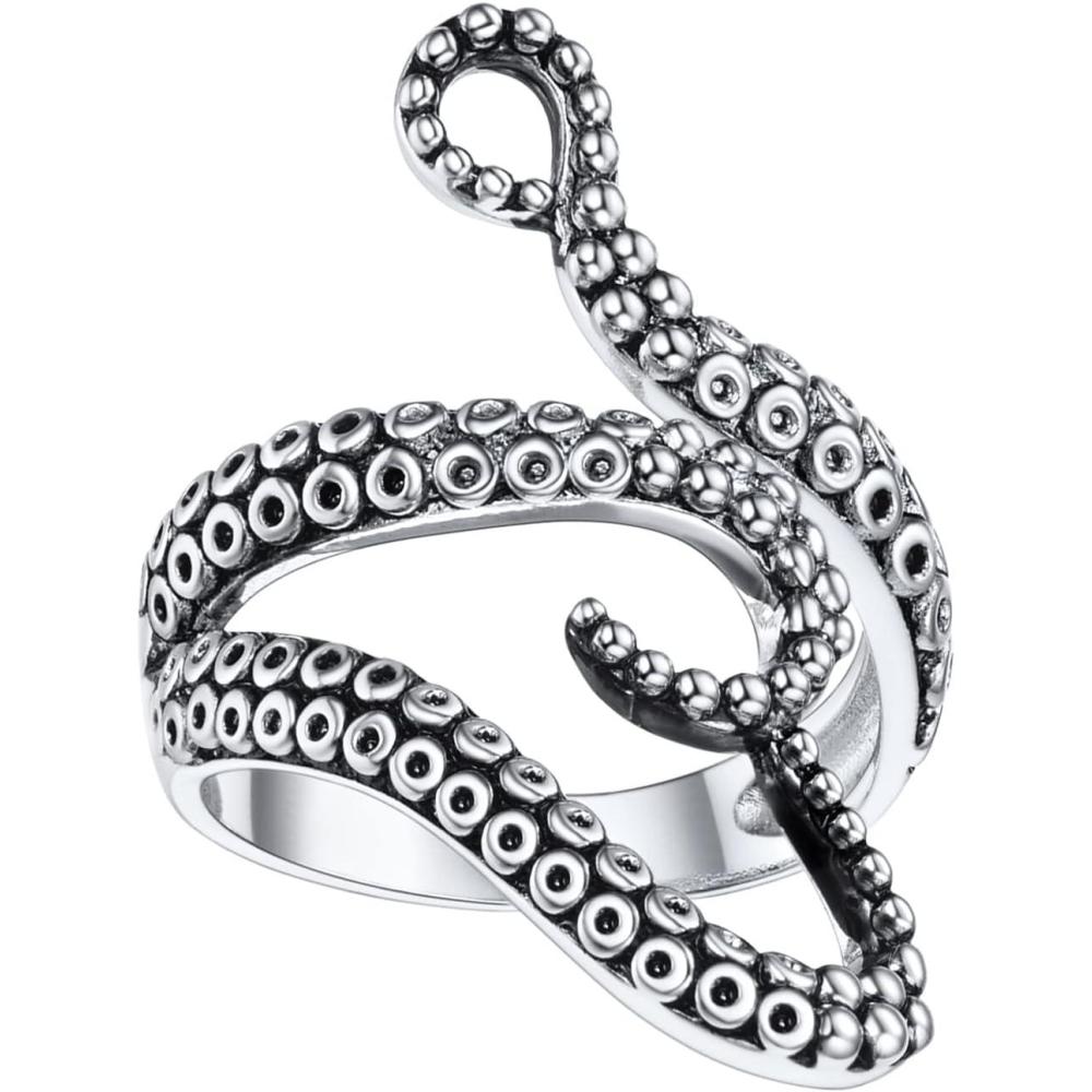 imageU7 Statement Rings for WomenAdjustable LeafOctopusSnake RingsDainty Cocktail Party Jewelry6SilverOctopus
