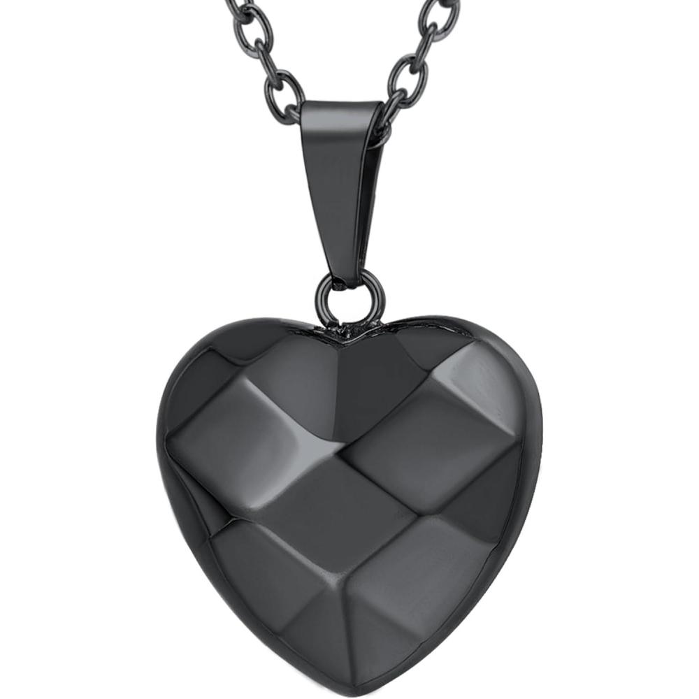 imageU7 Tiny Heart Necklace for Women Stainless Steel 18K GoldBlackRose Gold Plated Link Chain Dainty Love Hearts Pendant Necklaces3D Heart black